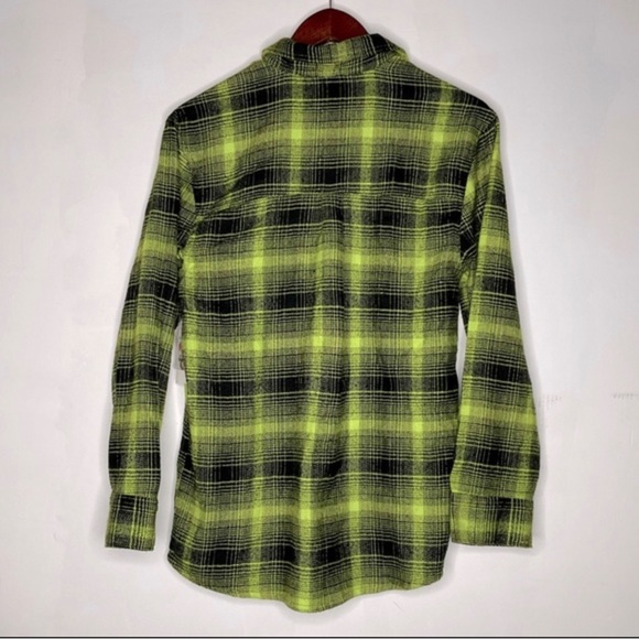 BP + Wild Fang Oversized Highlighter Green Plaid Collared Button Down Flannel - Picture 5 of 8